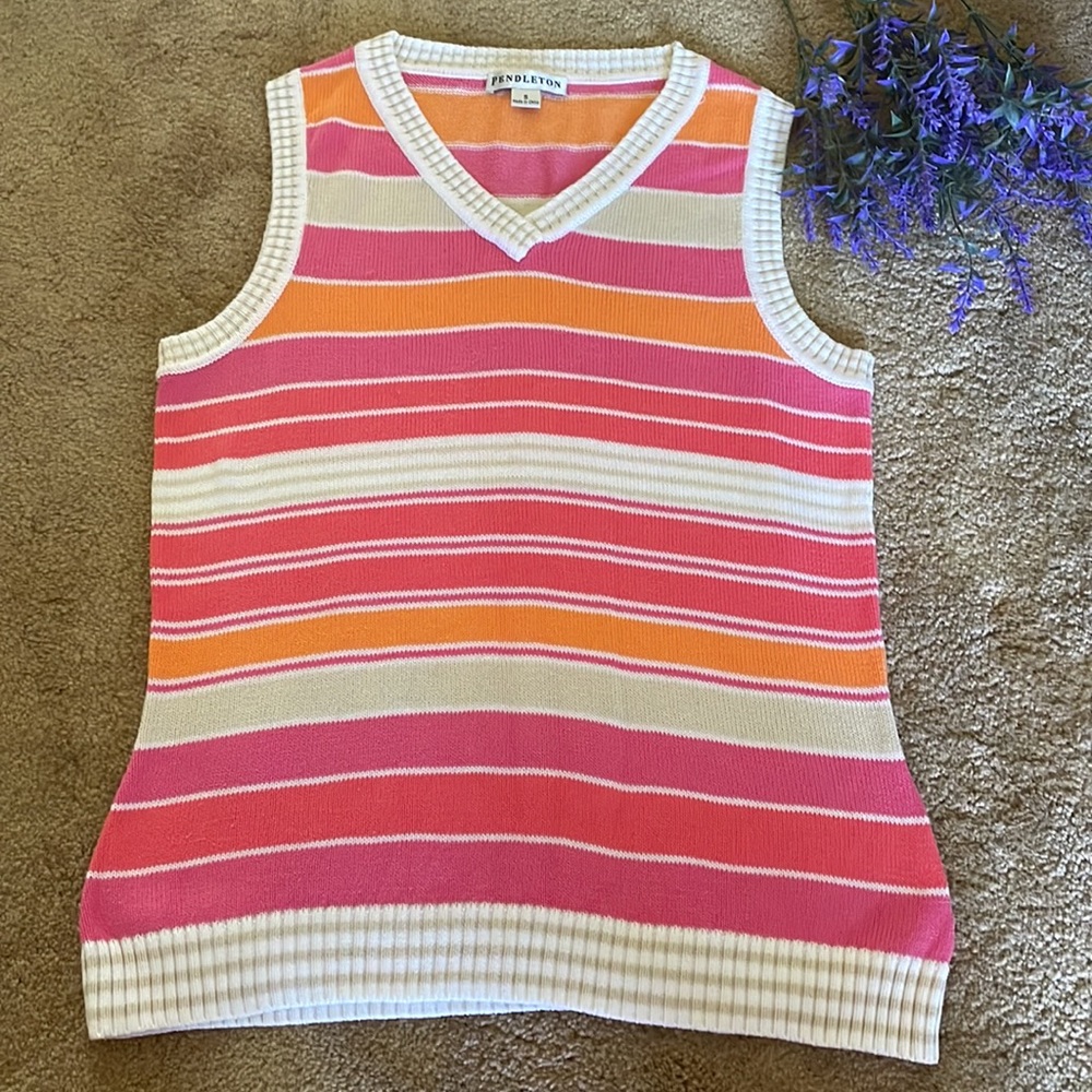 PENDLETON Sleeveless Cotton Sweater Top Pink/Orange size S Excellent Condition!